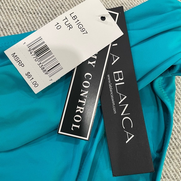 La Blanca Mid Waist Sash Band Bikini bottom size 10 in turquoise - Picture 4 of 4